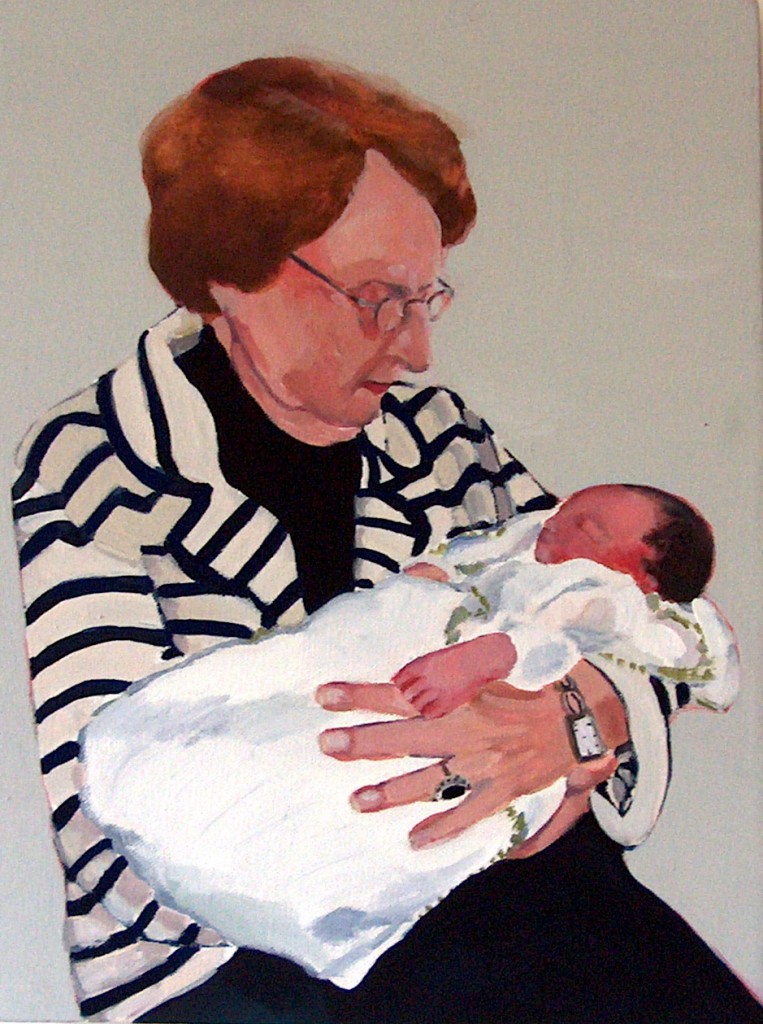 Oma met Jet, gouache op doek, 2007