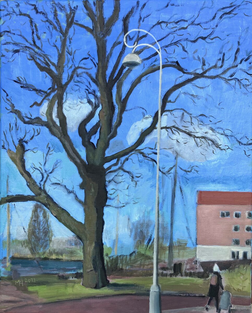 Entrepotdoksluis, Kastanjeboom, olieverf op doek, 40-30 cm, 2021